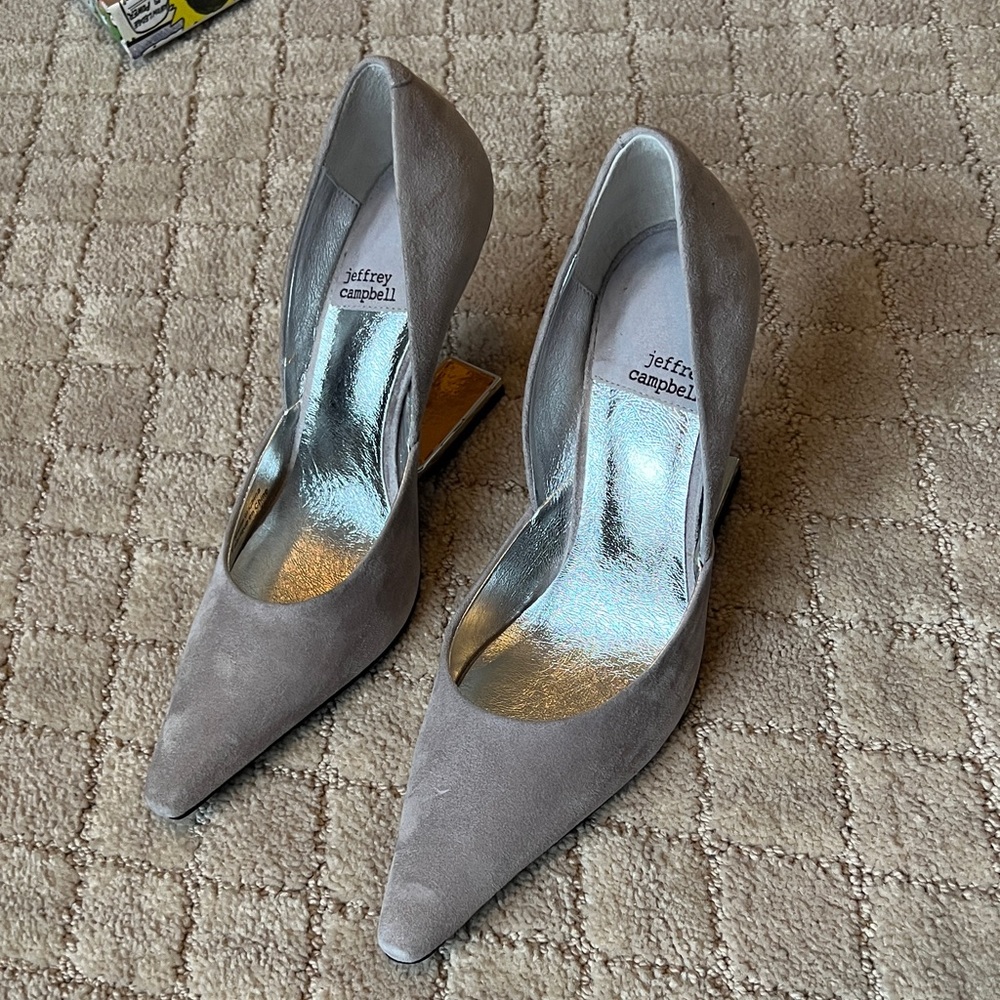 NIB Jeffrey Campbell Juliette Gray Grey Suede Silver heels Women's Shoes